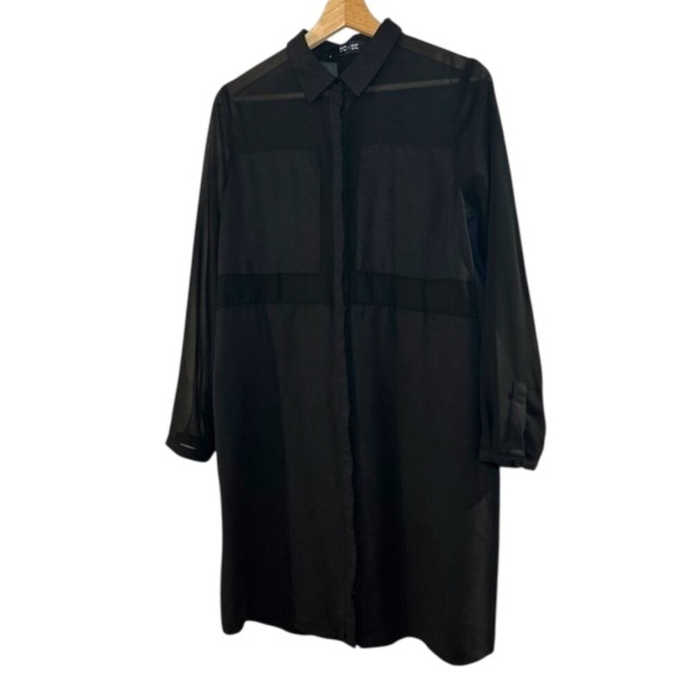 DO+BE black sheer paneled long sleeve button front dress size S